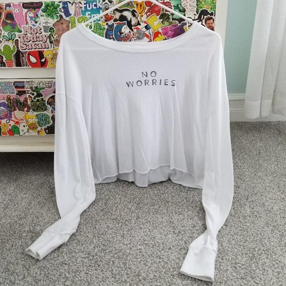 Garage Tops - "No Worries" White Long Sleeve Crop Top from Garage- Size Small